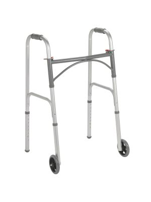 Drive Medical Folding Walker, Two Button with 5" Wheels