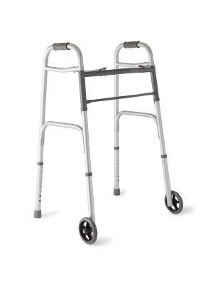 Medline Two-Button Folding Walkers with 5" Wheels