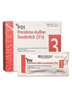 Impregnated Swabstick PDI Cotton Tip Wood Shaft 4 Inch 10% Povidone-Iodine NonSterile