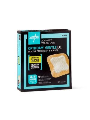 Medline Optifoam Gentle LQ Silicone-Faced Foam Dressings 4"x4" (10 Each / box)